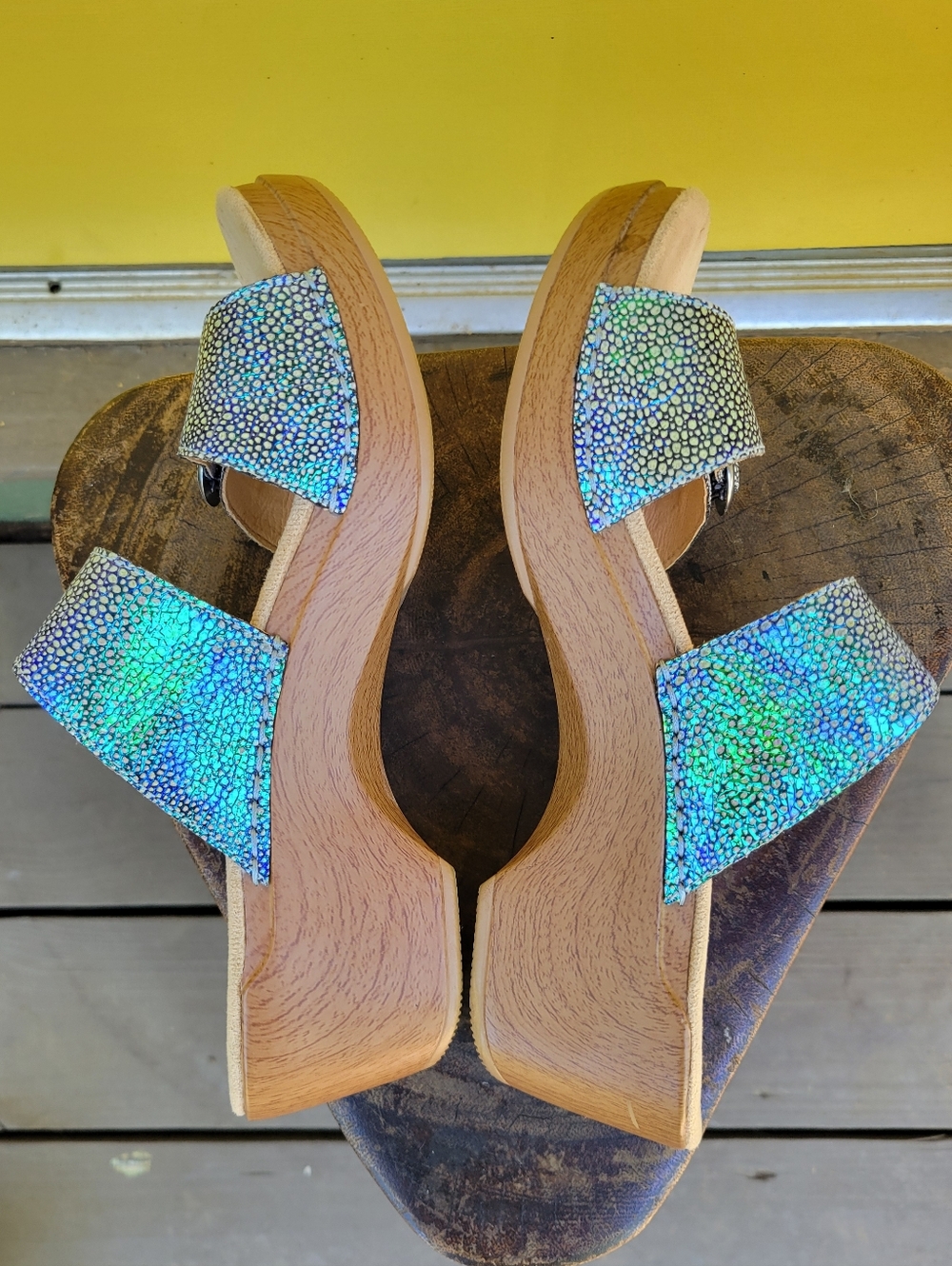 Dansko Sophie Iridescent Blue Leather Platform Slide Sandals EU 40 - Picture 5 of 13